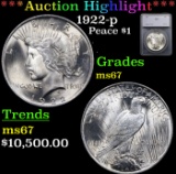 ***Auction Highlight*** 1922-p Peace Dollar $1 Graded ms67 By SEGS (fc)