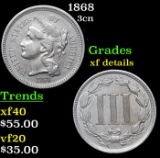 1868 Three Cent Copper Nickel 3cn Grades xf details