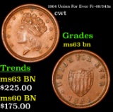 1864 Union For Ever Civil War Token Fr-49/343a 1c Grades Select Unc BN