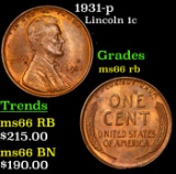 1931-p Lincoln Cent 1c Grades GEM+ Unc RB