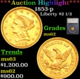 ***Auction Highlight*** 1853-p Gold Liberty Quarter Eagle $2 1/2 Graded ms62 By SEGS (fc)