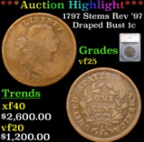 ***Auction Highlight*** 1797 Stems Rev '97 Draped Bust Large Cent 1c Graded vf25 By SEGS (fc)