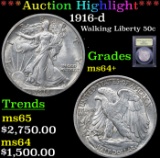 ***Auction Highlight*** 1916-d Walking Liberty Half Dollar 50c Graded Choice+ Unc By USCG (fc)