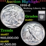***Auction Highlight*** 1916-d Walking Liberty Half Dollar 50c Graded ms66+ By SEGS (fc)