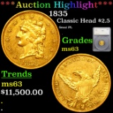 ***Auction Highlight*** 1835 Classic Head Quarter Eagle Gold $2 1/2 Graded ms63 By SEGS (fc)