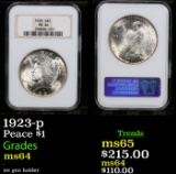 NGC 1923-p Peace Dollar $1 Graded ms64 By NGC