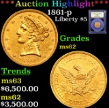 ***Auction Highlight*** 1861-p Gold Liberty Half Eagle $5 Graded Select Unc By USCG (fc)