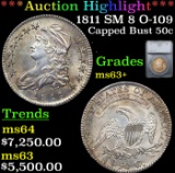 ***Auction Highlight*** 1811 SM 8 Capped Bust Half Dollar O-109 50c Graded ms63+ By SEGS (fc)