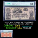 1850's New Orleans, LA Canal Bank $20 Remainder Note Fr-LA1570-43 Graded cu64 By PMG