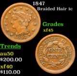 1847 Braided Hair Large Cent 1c Grades xf+