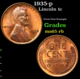 1935-p Lincoln Cent 1c Grades GEM Unc RB