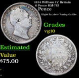 1834 William IV Britain 6 Pence KM-712 Grades vg+