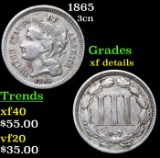 1865 Three Cent Copper Nickel 3cn Grades xf details