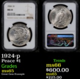 NGC 1924-p Peace Dollar $1 Graded ms65 By NGC