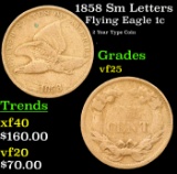 1858 Sm Letters Flying Eagle Cent 1c Grades vf+