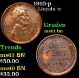 1910-p Lincoln Cent 1c Grades Unc+ BN