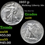 1937-p Walking Liberty Half Dollar 50c Grades Choice AU/BU Slider