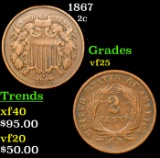 1867 Two Cent Piece 2c Grades vf+