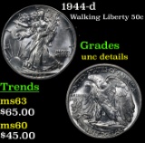 1944-d Walking Liberty Half Dollar 50c Grades Unc Details