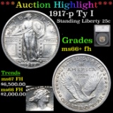 ***Auction Highlight*** 1917-p Ty I Standing Liberty Quarter 25c Graded ms66+ fh By SEGS (fc)