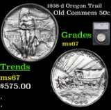 1938-d Oregon Trail Old Commem Half Dollar 50c Graded ms67 By SEGS