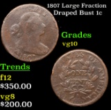 1807 Large Fraction Draped Bust Large Cent 1c Grades vg+