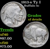 1913-s Ty I Buffalo Nickel 5c Grades xf details