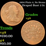 1804 Plain 4, No Stems Draped Bust Half Cent 1/2c Grades vg, very good