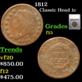 1812 Classic Head Large Cent 1c Graded f15 By SEGS