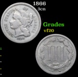 1866 Three Cent Copper Nickel 3cn Grades vf, very fine