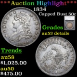 ***Auction Highlight*** 1834 Capped Bust Half Dollar 50c Graded au53 details By SEGS (fc)