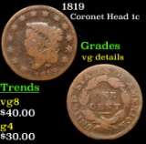 1819 Coronet Head Large Cent 1c Grades vg details