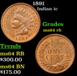 1891 Indian Cent 1c Grades Choice Unc RB