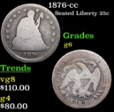 1876-cc Seated Liberty Quarter 25c Grades g+