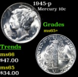 1945-p Mercury Dime 10c Grades GEM+ Unc