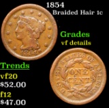 1854 Braided Hair Large Cent 1c Grades vf details