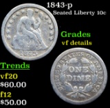 1843-p Seated Liberty Dime 10c Grades vf details