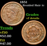 1851 Braided Hair Large Cent 1c Grades vf details