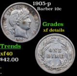 1905-p Barber Dime 10c Grades xf details