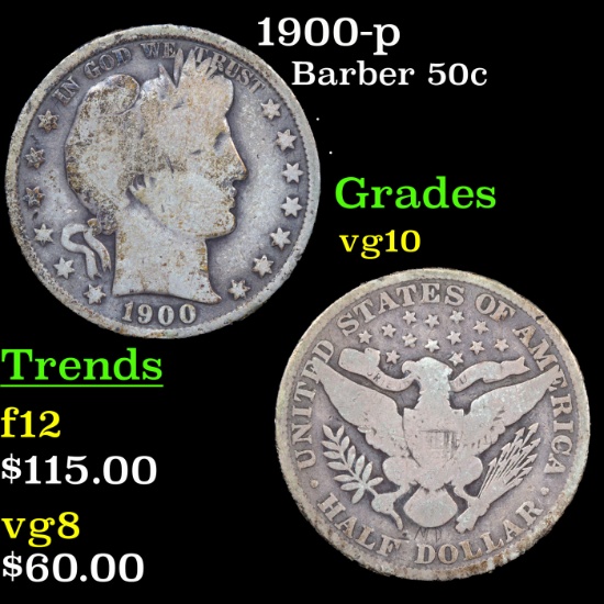 1900-p Barber Half Dollars 50c Grades vg+