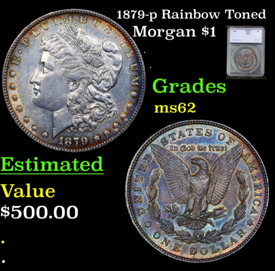 1879-p Morgan Dollar Rainbow Toned $1 Graded ms62 By SEGS