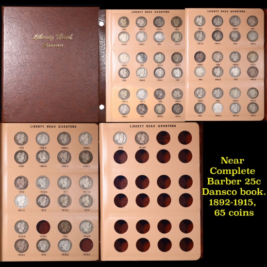 ***Auction Highlight*** Near Complete Barber 25c Dansco book. 1892-1915, 65 coins. (fc)