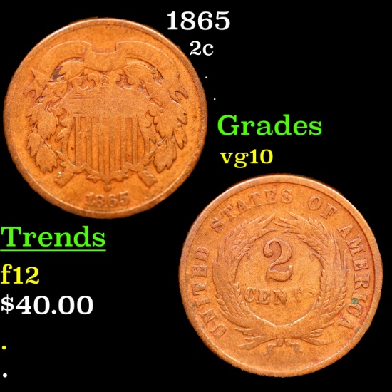 1865 Two Cent Piece 2c Grades vg+