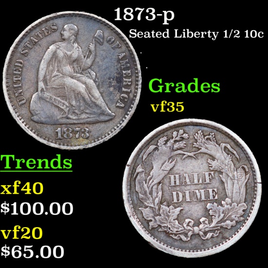 1873-p Seated Liberty Half Dime 1/2 10c Grades vf++