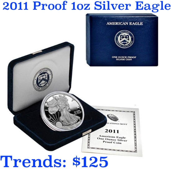 2011-w 1 oz .999 fine Proof Silver American Eagle orig box w/COA 1877 American Eagle One Ounce Uncir
