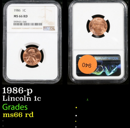 NGC 1986-p Lincoln Cent 1c Graded ms66 rd By NGC