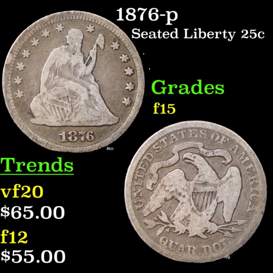 1876-p Seated Liberty Quarter 25c Grades f+