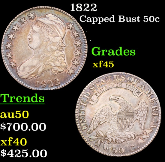 1822 Capped Bust Half Dollar 50c Graded xf45