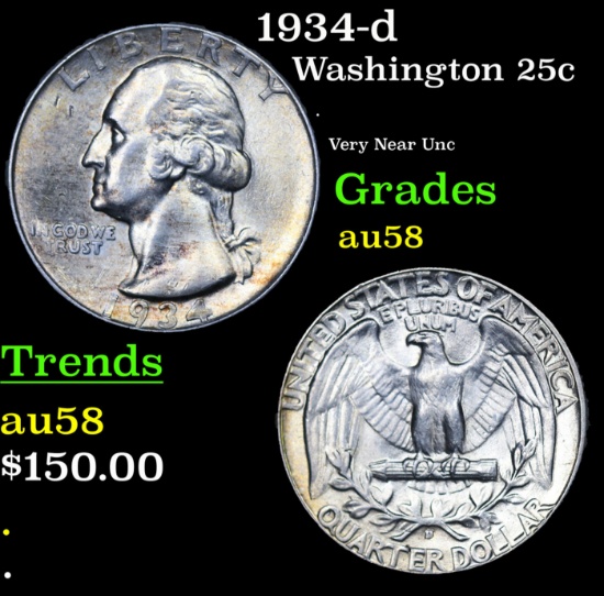 1934-d Washington Quarter 25c Grades Choice AU/BU Slider