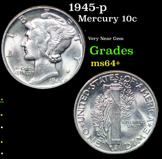 1945-p Mercury Dime 10c Grades Choice+ Unc